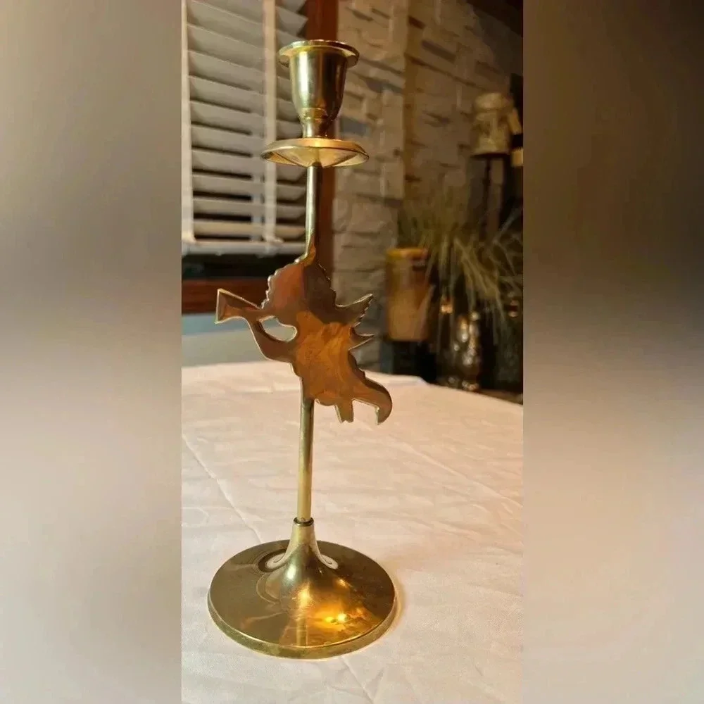 VINTAGE: Cherub brass candlestick holder